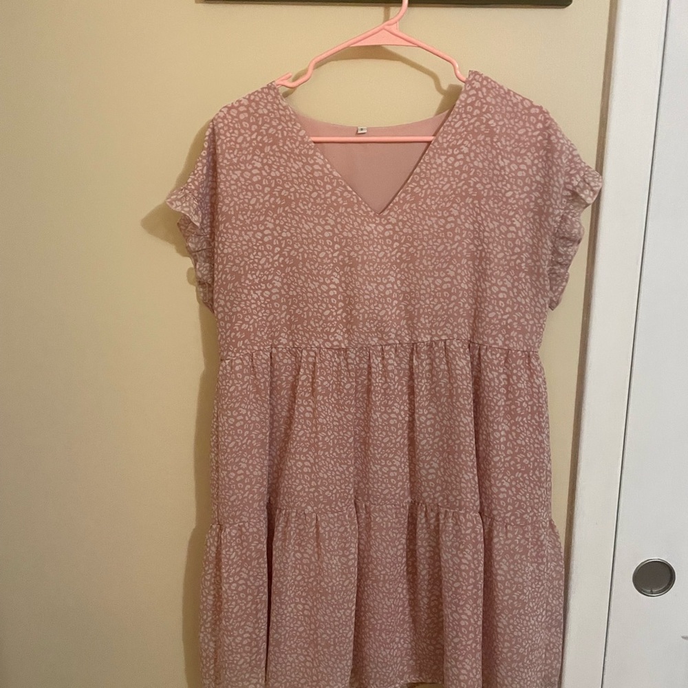 Pink Floral V-Neck Dress